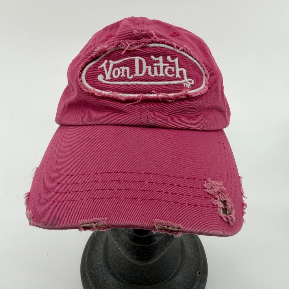Von Dutch Kustommade Original Distress Pink Strapback Hat Y2K Baseball Cap VTG